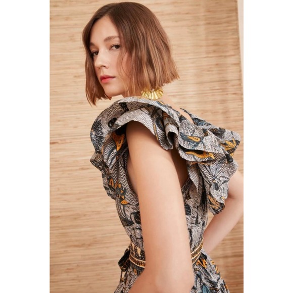 ULLA JOHNSON Amira Midi Dress Womens 6 White Green Portofino Printed Cotton - Picture 4 of 16